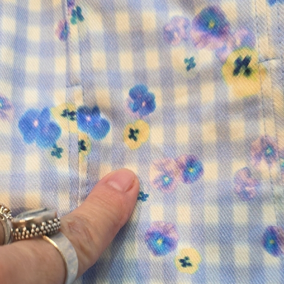 NEW $269 FOR LOVE AND LEMONS BRIGITTA FLORAL GINGHAM DENIM MINI DRESS W/ROSE S - Picture 9 of 13